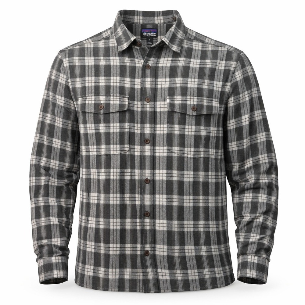 Patagonia Organic Cotton Flannel Shirt Mens L Gray Plaid Button Front